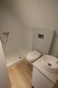ein weißes Bad mit einem WC und einem Waschbecken in der Unterkunft Studio confortable à la campagne et proche de la ville in Walhain-Saint-Paul