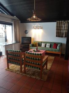 a living room with couches and a table and a tv at Ferienhaus Ammermann in Lissendorf