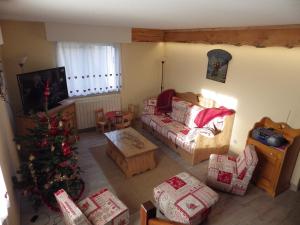 a living room with a christmas tree and a couch at Gîte du Lac in Gérardmer
