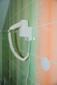 a shower with a phone in a bathroom at Hostel Stozhary in Ternopilʼ