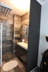 a bathroom with a shower and a sink at le chat botté77 in Jossigny