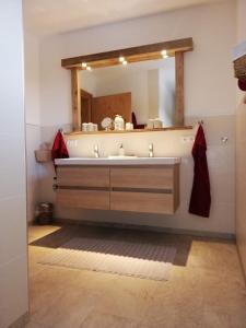 a bathroom with a sink and a mirror at Ferienwohnung Lech'tl in Steeg