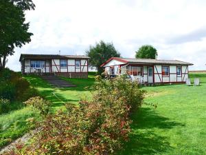 ein Haus auf einem Feld mit einem grünen Hof in der Unterkunft Ferienhäuser Wohlenberg - Baltic Cottages in Wohlenberg