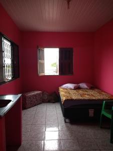 a bedroom with a bed in a red room at Guaraná da Cláudia in Santarém
