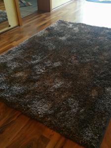 ein schwarzer Teppich auf einem Holzboden in einem Zimmer in der Unterkunft Gästehaus Moni Jäger in Weyher