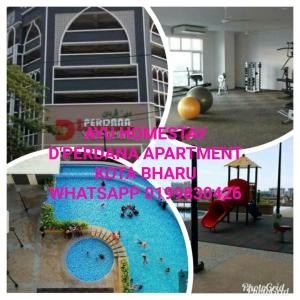 a collage of photos of a swimming pool in a house at Ayu Homestay DPerdana Apartment in Kota Bharu