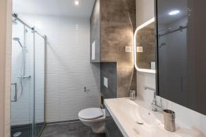 メスにあるLeGrandJeu - UnSejourAmetzのバスルーム(トイレ、洗面台、シャワー付)