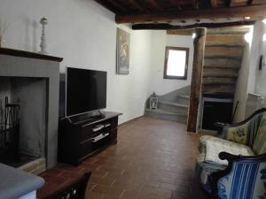 a living room with a tv and a fireplace at La Torretta in Laterina