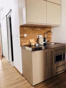 a kitchen with a sink and a counter top at LINZ bellavista Studio-Apartment Landstraße in Linz