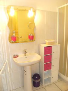 a bathroom with a sink and a mirror at Chez'Artistes in Argelès-sur-Mer