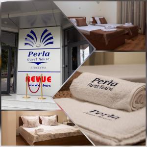 ein Schild für ein Hotelzimmer mit einem Handtuch in der Unterkunft Хотел ПЕРЛА in Streltscha