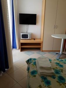 a living room with a tv and a bed at Villa Mandina in Sevid