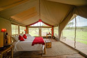 um quarto com uma cama numa tenda em Asanja Moru em Parque Nacional Serengeti