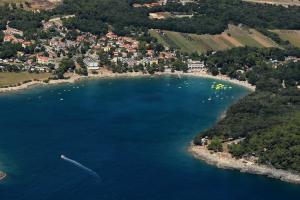 an aerial view of a lake with boats in it at Apartments villa MaVeRo in Banjole
