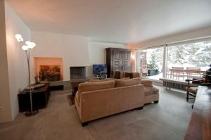 uma sala de estar com um sofá e uma lareira em La Villa Emeline - Apartment Emilie em Zermatt