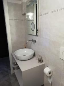 Un baño con un lavabo blanco y un espejo. en Il nido del Picchio 2, en Turín