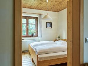sypialnia z łóżkiem, oknem i wanną w obiekcie Ferienwohnung Raderhaus w mieście Mauterndorf