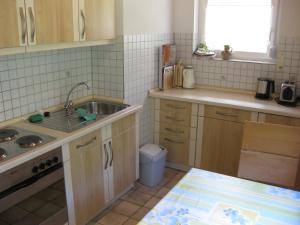 eine kleine Küche mit einem Waschbecken und einem Waschbecken in der Unterkunft Spinnertonihof in Bad Peterstal-Griesbach