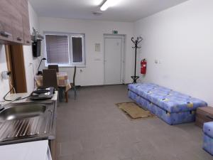 ムラダー・ボレスラフにあるHotel BESTARのリビングルーム(ベッド1台付)、キッチンが備わります。