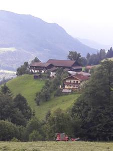 una casa en la cima de una colina verde en Landhaus Katharina, en Bischofshofen