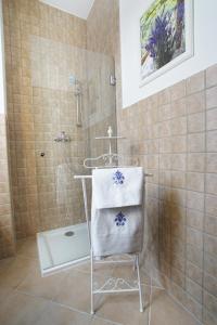 a shower with a towel on a towel rack in a bathroom at Versant Hotel & Spa in Dzierżoniów