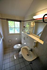 a bathroom with a sink and a toilet at Hotel am Rugard in Bergen auf Rügen