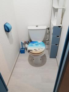 カネ・アン・ルシヨンにあるResidence Beaupreのバスルーム(青い蓋付きトイレ付)