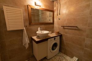 a bathroom with a sink and a washing machine at Gardos riverview in Belgrade