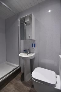 a white bathroom with a toilet and a sink at Slateford House Apartment Ground Floor Main Door in Edinburgh +23 photos