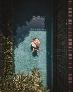 a group of people swimming in a pool at The Kemilau Hotel & Villa Canggu Bali in Canggu
