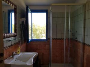 a bathroom with a sink and a shower at Hotel Baia Cea in Bari Sardo