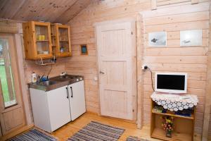 una cucina con lavandino e una porta in una stanza di Lepametsa Holiday Houses a Nasva