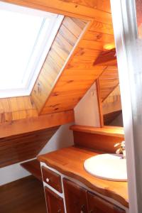 a bathroom with a sink and a skylight at Eole Saint Bonnet in Saint-Bonnet-en-Champsaur