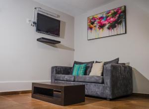 ein Wohnzimmer mit Sofa und Fernseher in der Unterkunft HOTEL CAREYES in Coatzacoalcos