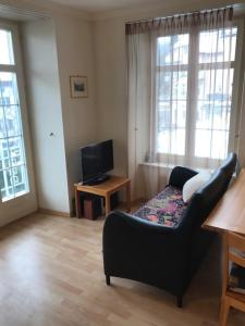 a living room with a couch and a television at Bad Ragaz Appartement in Bad Ragaz