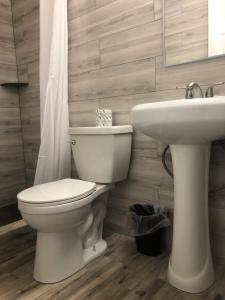 a bathroom with a toilet and a sink at Bay Breeze Inn Bradenton Downtown in Bradenton