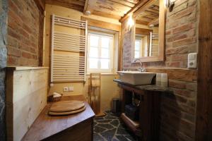 a bathroom with a sink and a toilet at Fw. Aschbergblick Anno Dazumal in Klingenthal +51 photos