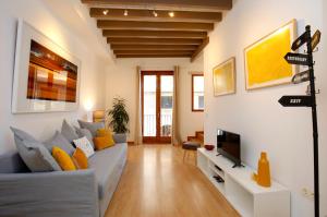 a living room with a couch and a tv at Sant Miquel Homes - Turismo de interior in Palma de Mallorca