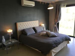 1 dormitorio con 1 cama con 2 almohadas y ventana en Chambre Élégante Lisa en Bastia