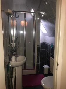 uma casa de banho com um chuveiro e um lavatório. em New Oscar em Windsor