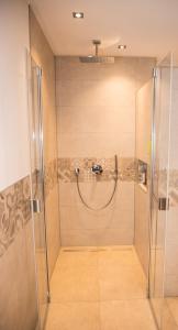 a shower with a glass door in a bathroom at Gasthof Eyachperle in Haigerloch