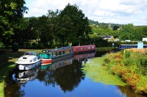 a group of boats docked on a river at Tewitfield Marina in Carnforth