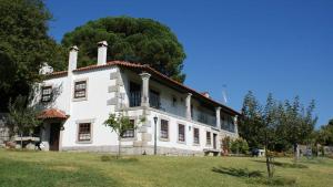 Una gran casa blanca con un árbol encima. en Quinta do Paco d'Anha, en Viana do Castelo