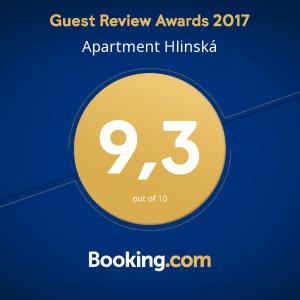 Certifikát, hodnocení, plakát nebo jiný dokument vystavený v ubytování Apartment Hlinská