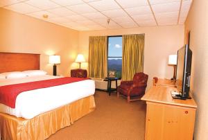 a hotel room with a bed and a flat screen tv at Unicoi State Park & Lodge in Helen