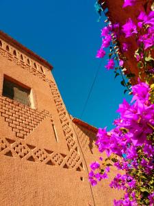 a building with purple flowers in front of a building at Kasbah Les Nomades in Skoura