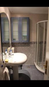 a bathroom with a sink and a shower at La Casa del Val in Valladolid