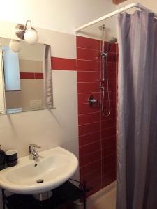 a bathroom with a sink and a shower at LA TANA DEL PICCHIO in Neviano degli Arduini