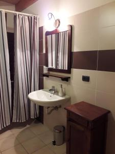 La salle de bains est pourvue d'un lavabo et d'un miroir. dans l'établissement LA TANA DEL PICCHIO, à Neviano degli Arduini