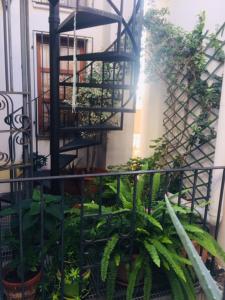 a balcony with plants and a spiral staircase at B&B St. Remy in Cagliari